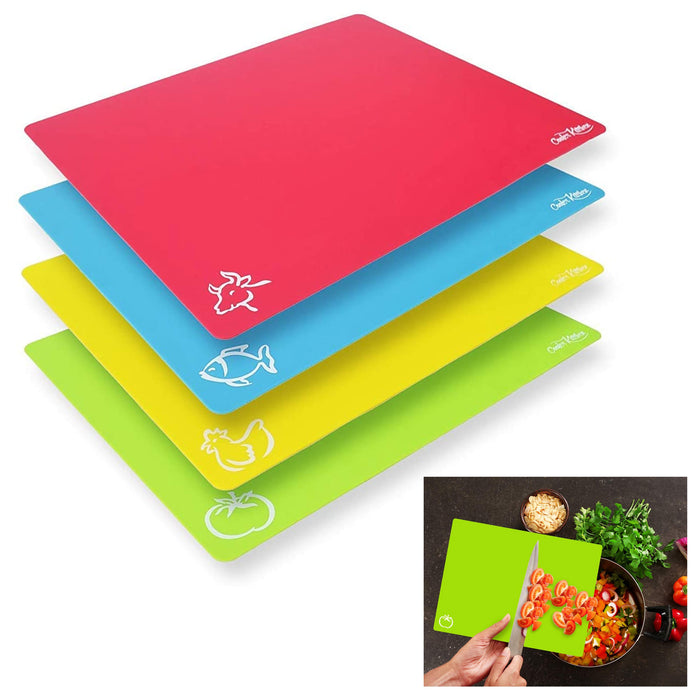 4 Pc Large Flexible Cutting Board Chopping Mat Non Slip Kitchen Tools Assorted