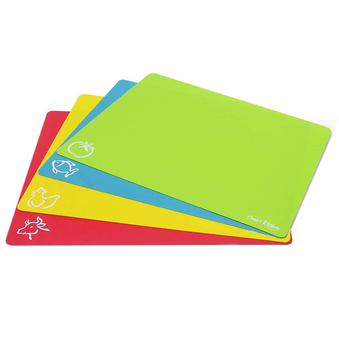 4 Pc Large Flexible Cutting Board Chopping Mat Non Slip Kitchen Tools Assorted