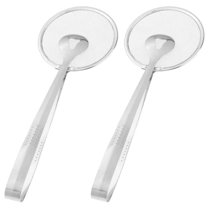 2 Stainless Steel Hot Pot Tongs Fried Food Clip Oil Filter Strainer Mesh Silver