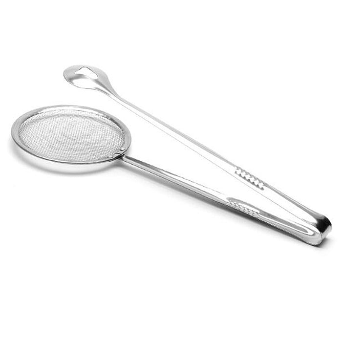 2 Stainless Steel Hot Pot Tongs Fried Food Clip Oil Filter Strainer Mesh Silver