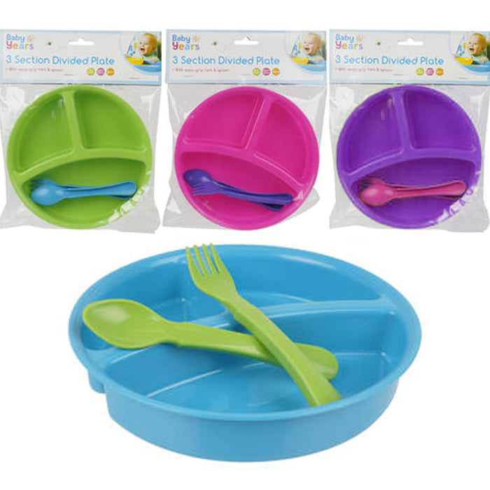 2 Pk Baby Feeding Bowl Dish Divided 3 Sections Kids Plate Toddler Child BPA Free