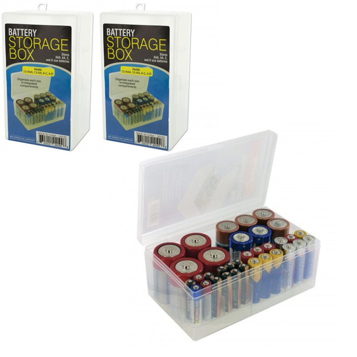 2 Battery Storage Box Rack Holder Case Organizer Holds 68 AA AAA C D Sizes