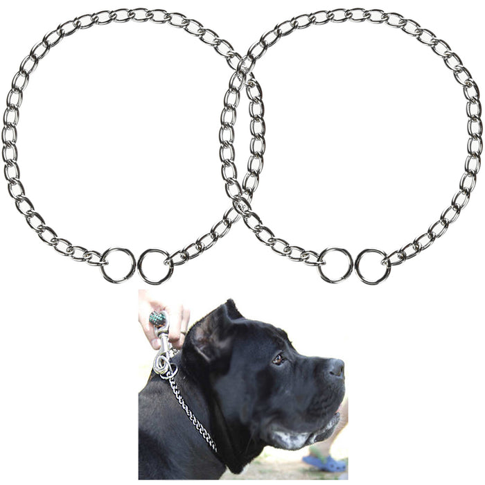 2 Pc Dog Puppy Training Choke Chain Giant Slip Collar Metal Heavy Duty 18.5"