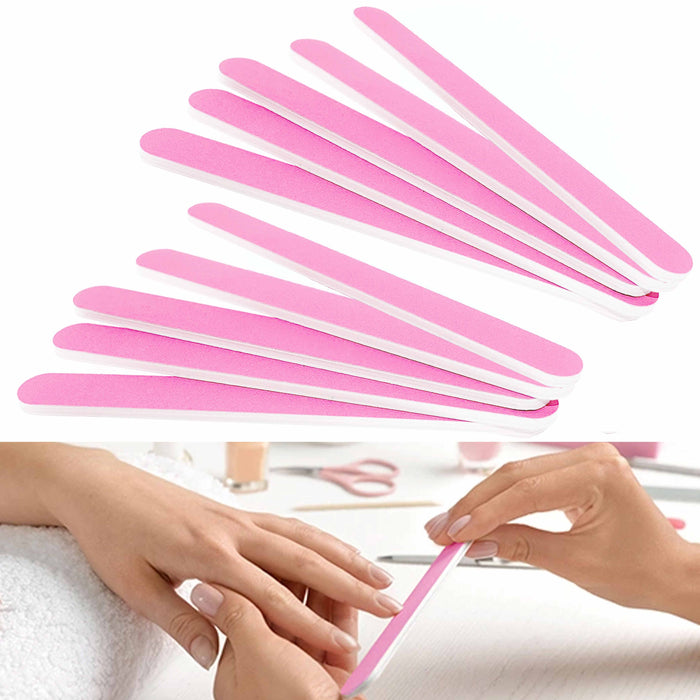 10 Pc Pro Nail File Double Sided Emery Boards Acrylic Manicure 280 320 Grit Pink