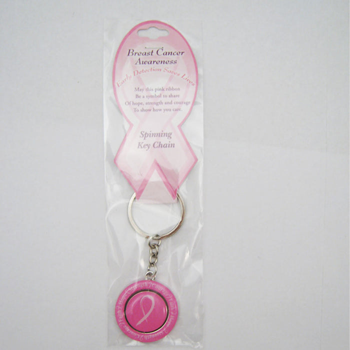 6 Breast Cancer Awareness Keychain Spinning Find The Cure Women Pink Ribbon New