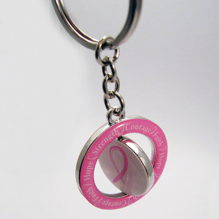 6 Breast Cancer Awareness Keychain Spinning Find The Cure Women Pink Ribbon New