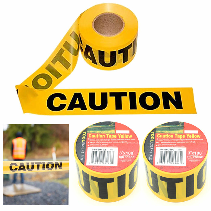 2 Rolls Safety Caution Tape 3" X 100Ft Yellow Hazard Weatherproof Danger Warning