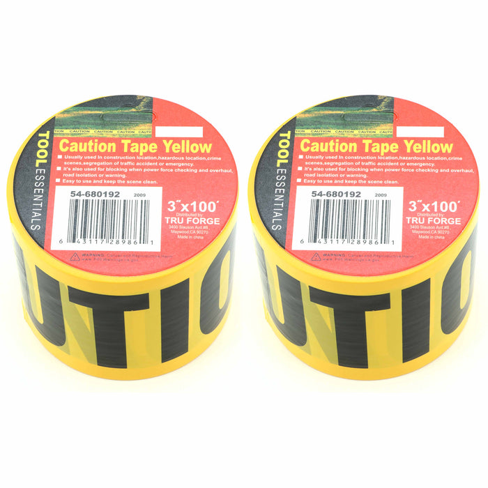 2 Rolls Safety Caution Tape 3" X 100Ft Yellow Hazard Weatherproof Danger Warning