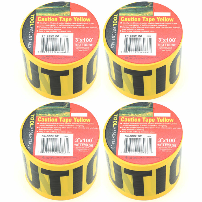 4 Rolls Yellow Caution Tape Safety Hazard Danger Warning Weatherproof 3" X 100Ft
