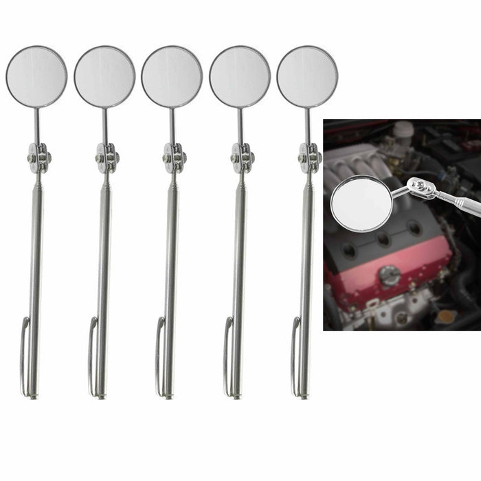 5 Pcs Retractable Telescopic Inspection Flexible Round Mirror Silver Pocket Clip