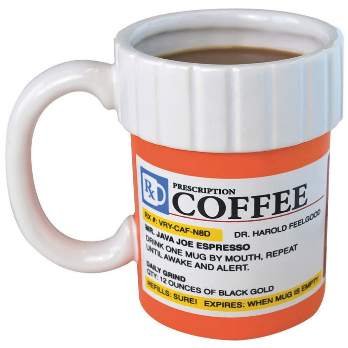 Prescription Mug Pill Bottle Coffee Cup Tea Pharmacy 12oz Rx Big Mouth Toys Gift