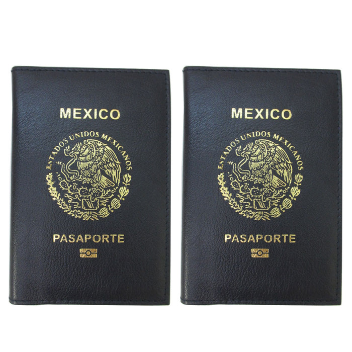 2 Pc Mexico Passport Cover Travel ID Card Cash Wallet Holder Leather Case Blue