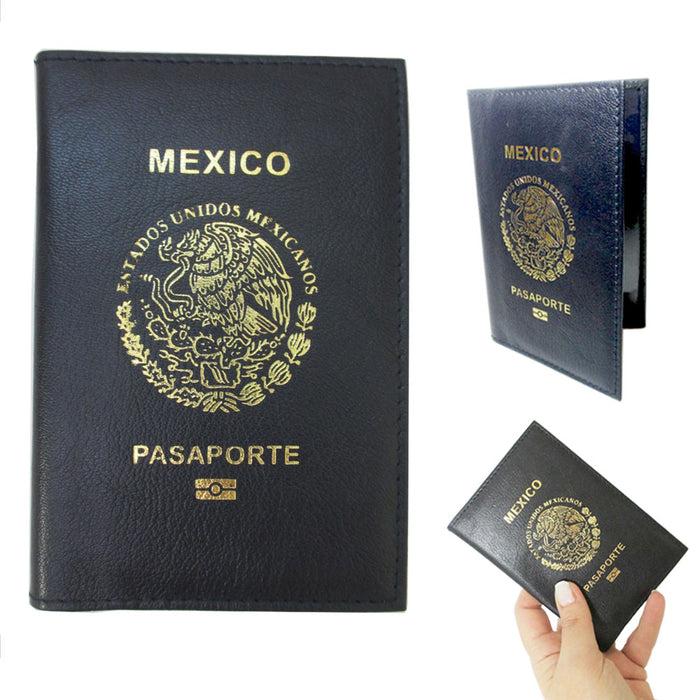 New Mexico Genuine Leather Passport Cover Holder Wallet Case Card Protector Blue