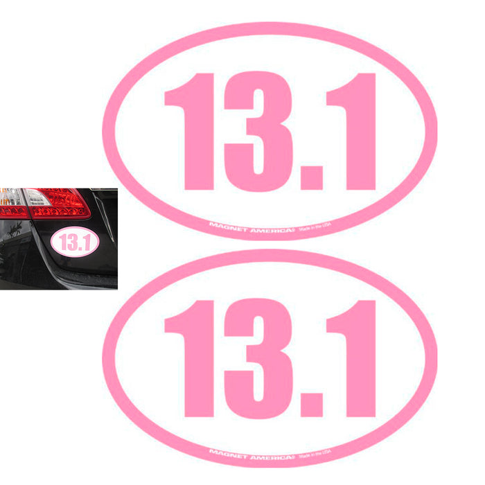 2Pc 13.1 Inverted Pink Half Marathon Magnet 4x6 inch Oval Decal Great Car Fridge
