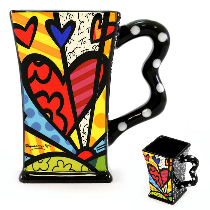 New Romero Britto Square Mug Coffee Ceramic Authentic Dolomite Pop Art A New Day