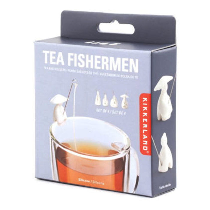 4 Pc Silicone Tea Bag Holder Kikkerland Set Fishermen Hooks Cup Mug Clips Gift