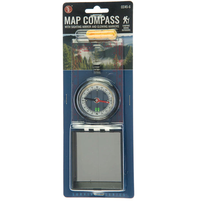 1 Map Compass Sighting Mirror Distance Scale Luminous Markers Camping Hiking