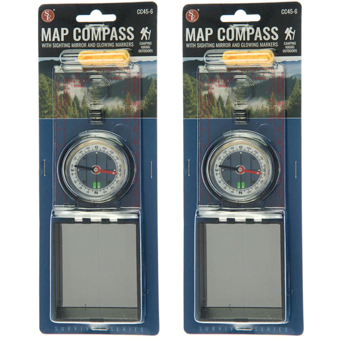 2 Packs Outdoor Map Compass Sighting Mirror Distance Scale Luminous Markers Kit