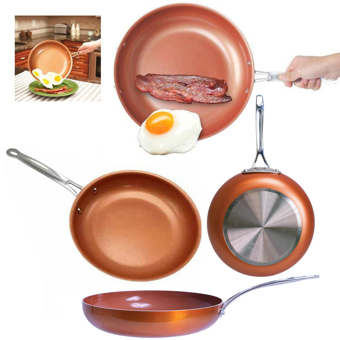 2 Pc Non Stick Ceramic Copper Coated Fry Pan Set Eco PFOA free Cookware 8" 11"