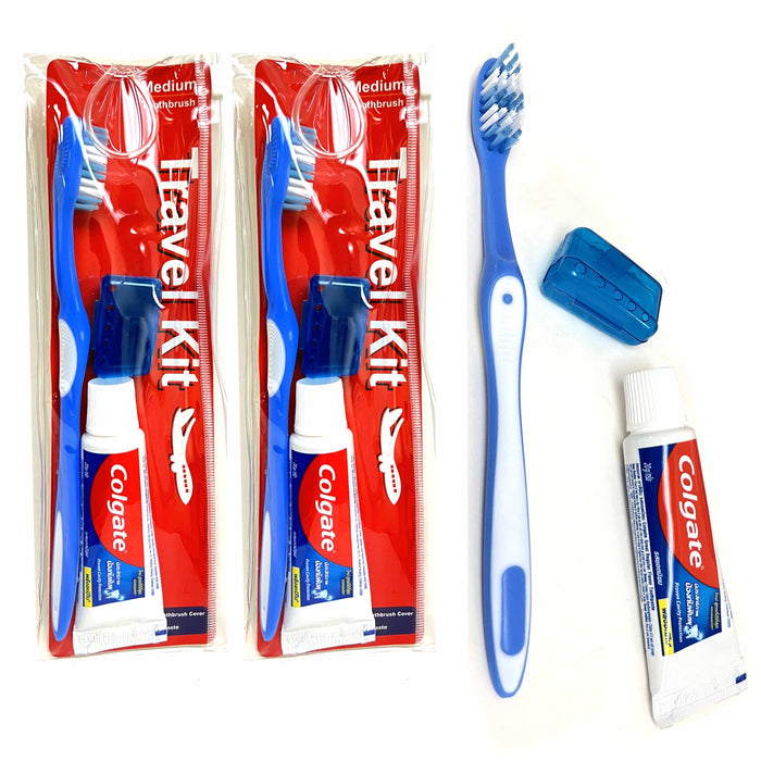 2 Pack Medium Toothbrush Traveling Pouch Kit .71oz Colgate Toothpaste Camping