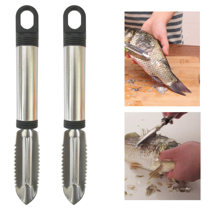 2 Fish Scaler Remover Scraper Seafood Cleaner Kitchen Plane Tool Peeler Gadgets