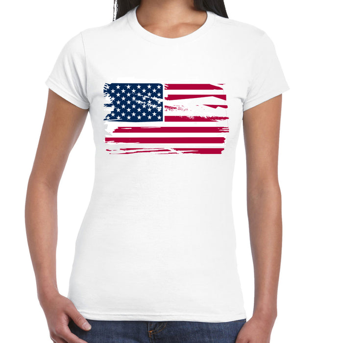 USA American Flag Women T Shirt 4th July Ladies Top Patriotic Vintage Tee 3XL