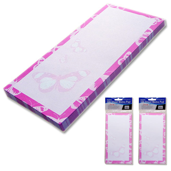 2 Pc Memo Pads Notepads To Do List  7.6"x3.7" Butterfly Designs Fridge 100 Sheet