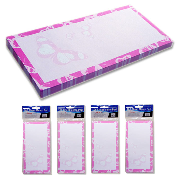 4 Pc Memo Pads Notepads To Do List  7.6"x3.7" Butterfly Designs Fridge 100 Sheet