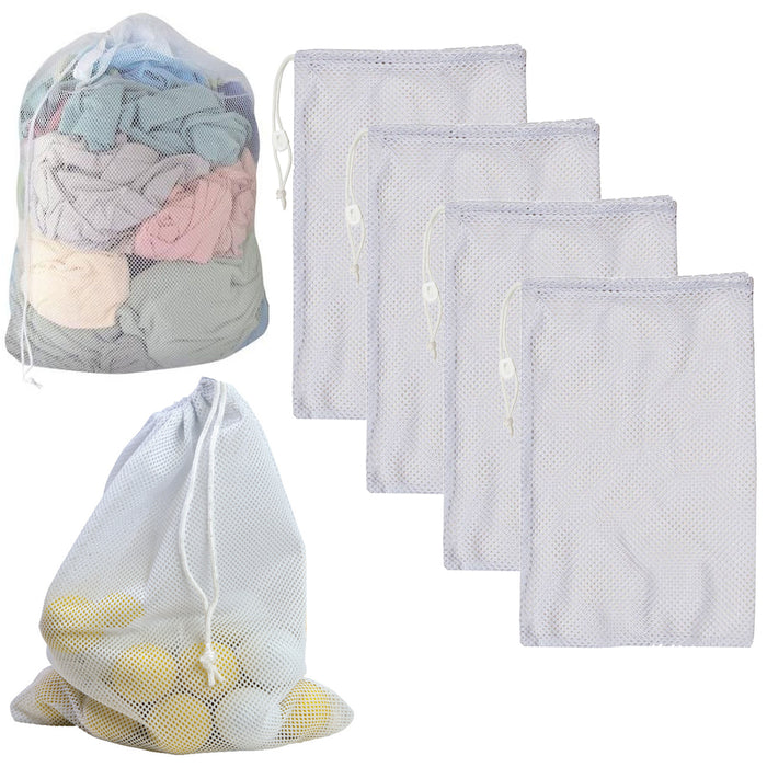 4 Drawstring Mesh Laundry Bag Storage Clothes Utility Sport Heavy Duty 29" X 24"