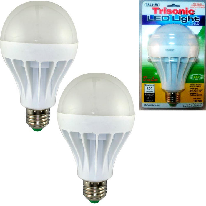 2 Pc Daylight 15 Watt Energy LED Light Bulb 125 W Output Replacement 600 Lumens