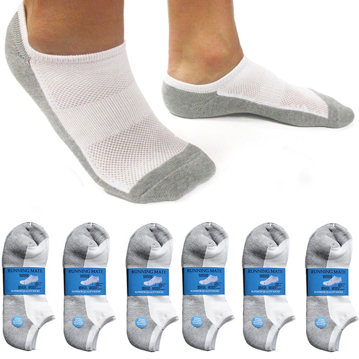 6 Pair Athletic Invisible Low Cut Socks Ankle Running Sport Men Women White 9-11