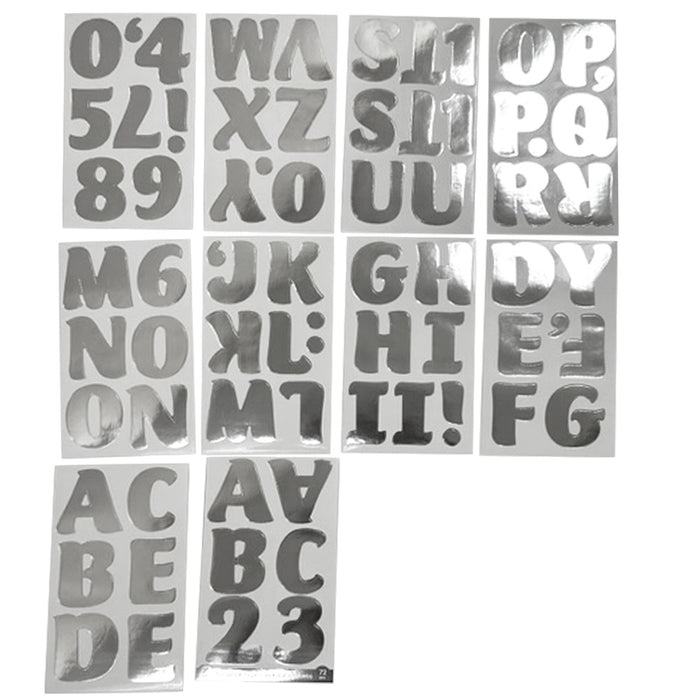 72 Pcs Scrapbooking Stickers Alphabet Numbers Large Bold Letters Silver Metallic