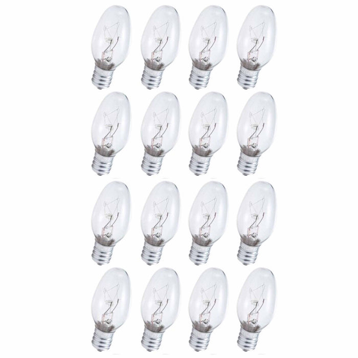 16 Clear Replacement Night Light Bulbs Candle 7W Warm Lighting 120V Candelabra