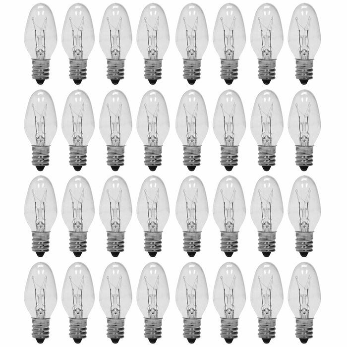 32 Night Light Bulbs Candelabra Replacement Candle Base 7W Lighting 120V Clear