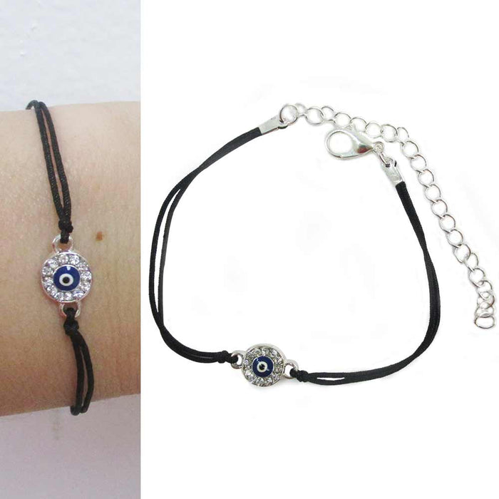 Lucky Eye Bracelet Crystal Silver Black String Evil Charm Hamsa Mati Fatima Gift