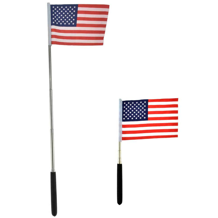 2 Pc Patriotic American Flags Telescopic Extendable 20" Metal Pole Handheld July