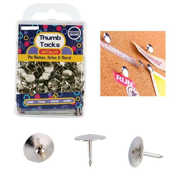 350 Pc Push Pin Silver Thumb Tacks Metallic Drawing Cork Board Office Pushpin