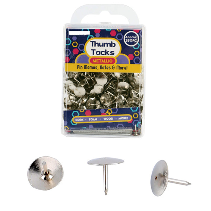 350 Pc Push Pin Silver Thumb Tacks Metallic Drawing Cork Board Office Pushpin