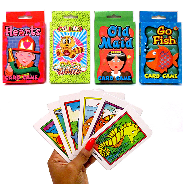 4 Pc Classic Card Games Assorted Childrens Crazy 8s Go Fish Hearts Old Maid Kids