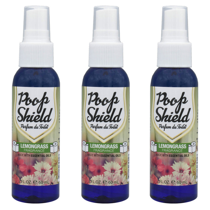 3 Poop Shield Spray Odor Eliminator Before Toilet Air Freshener Lemongrass 2 oz