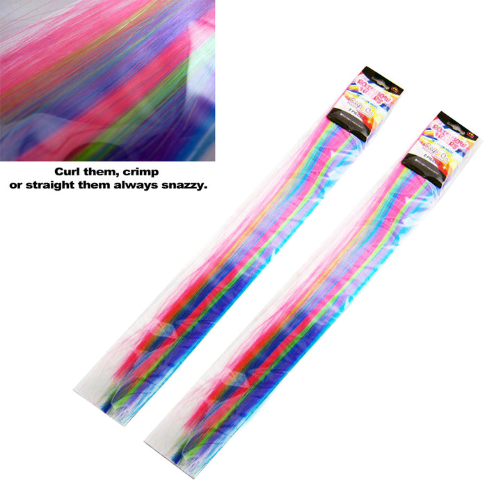 4 PC Hair Feather Extensions 18" Clip On Long Color Synthetic Neon Rainbow Curl