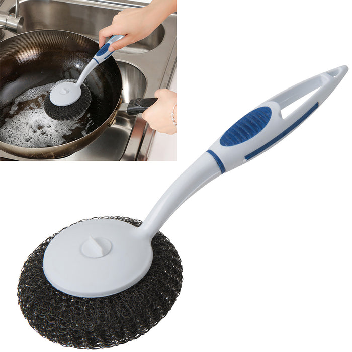 2 Pack Stainless Steel Pan Brush Wire Metal Sponge Scrubber Cleaner Holder 10"