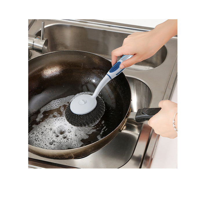 2 Pack Stainless Steel Pan Brush Wire Metal Sponge Scrubber Cleaner Holder 10"