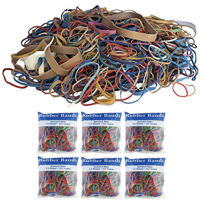 3 Pounds Multicolor Rubber Bands Assorted Sizes Home School Office Crafts 6 Bags