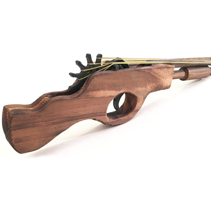 Rubber Band Pistol Gun Toy Wood Finish Handgun Launcher Shot Kids Revolver Gift
