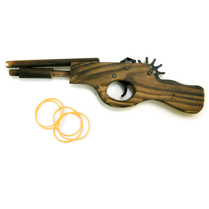 Rubber Band Pistol Gun Toy Wood Finish Handgun Launcher Shot Kids Revolver Gift