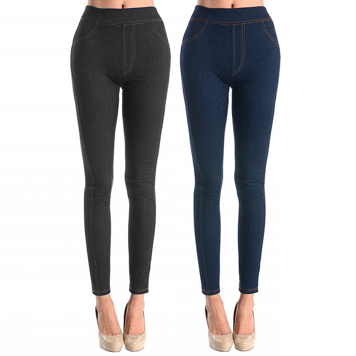2pc Jeggings Leggings Women Skinny Stretch Pants Soft Jeans Black Blue Small Med