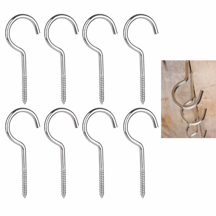 8 Large Screw Eye Utility Hooks 3-1/2 inch Steel Ceiling Hanging Plants Frames Gates, Silver