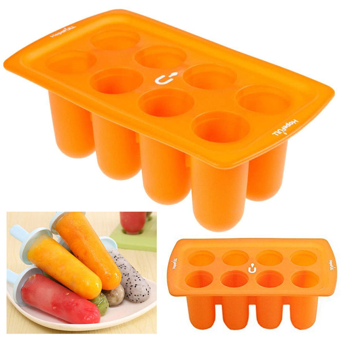 2 Pk Round Silicone Popsicle Maker 8 Mold Frozen Ice Cream Candy Juice Cake Pop