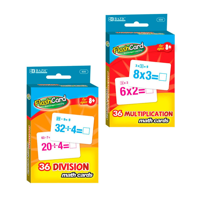 Set of 2 Learning Flash Cards Multiplication Division Numbers Math Educational !